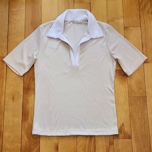 Abercrombie Contrast Collar Ribbed V-Neck Short Sleeve Polo - S